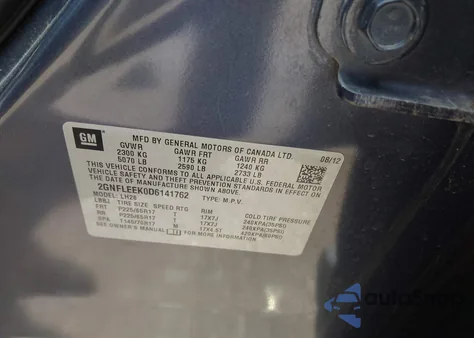 2013 Chevrolet Equinox 1Lt из США, поврежденный, VIN 2GNFLEEK0D6141762